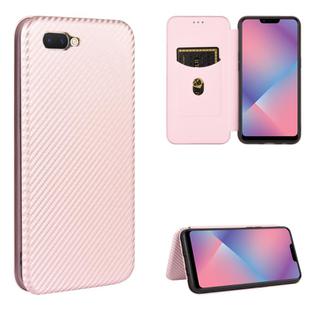 For OPPO A5(AX5) / A3s / A12e Carbon Fiber Texture Horizontal Flip TPU + PC + PU Leather Case with Card Slot(Pink)