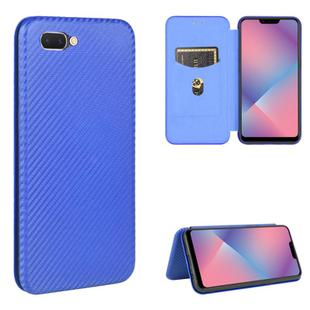 For OPPO A5(AX5) / A3s / A12e Carbon Fiber Texture Horizontal Flip TPU + PC + PU Leather Case with Card Slot(Blue)