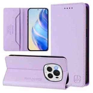 For Honor Magic6 Pro Global RC01 Dual-Folded Magnetic Suction RFID Leather Phone Case(Light Purple)