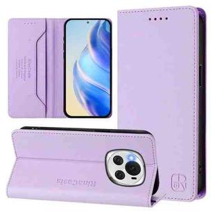 For Honor Magic6 Global RC01 Dual-Folded Magnetic Suction RFID Leather Phone Case(Light Purple)