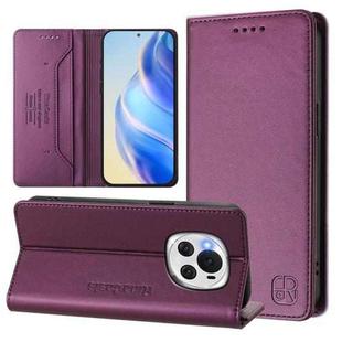 For Honor Magic6 Global RC01 Dual-Folded Magnetic Suction RFID Leather Phone Case(Violet)