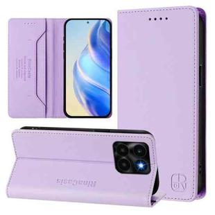 For Honor X6a RC01 Dual-Folded Magnetic Suction RFID Leather Phone Case(Light Purple)