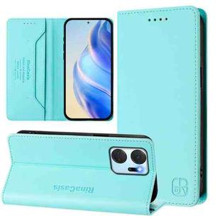 For Honor X7a / Honor Play7T RC01 Dual-Folded Magnetic Suction RFID Leather Phone Case(Mint Green)