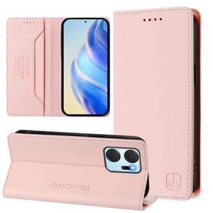 For Honor X7a / Honor Play7T RC01 Dual-Folded Magnetic Suction RFID Leather Phone Case(Pink)