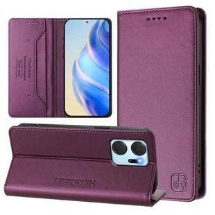 For Honor X7a / Honor Play7T RC01 Dual-Folded Magnetic Suction RFID Leather Phone Case(Violet)