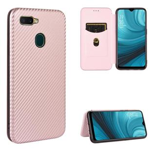 For OPPO A7(AX7) / A5s / AX5s / A12 Carbon Fiber Texture Horizontal Flip TPU + PC + PU Leather Case with Card Slot(Pink)