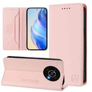 For Honor X9 4G / 5G / Honor X30 5G RC01 Dual-Folded Magnetic Suction RFID Leather Phone Case(Pink)