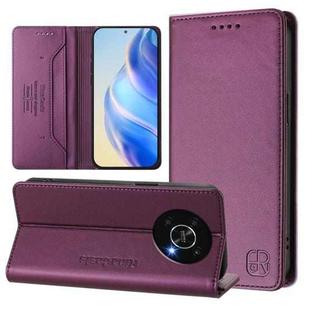 For Honor X9 4G / 5G / Honor X30 5G RC01 Dual-Folded Magnetic Suction RFID Leather Phone Case(Violet)