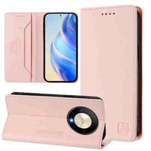 For Honor X9b / Magic6 Lite 5G Global RC01 Dual-Folded Magnetic Suction RFID Leather Phone Case(Pink)