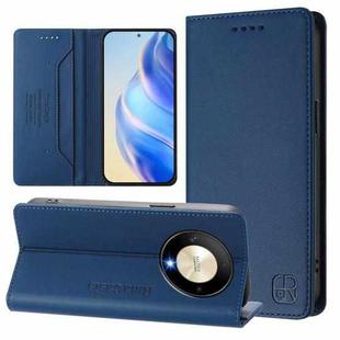 For Honor X9b / Magic6 Lite 5G Global RC01 Dual-Folded Magnetic Suction RFID Leather Phone Case(Dark Blue)