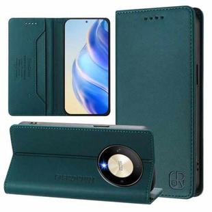 For Honor X9b / Magic6 Lite 5G Global RC01 Dual-Folded Magnetic Suction RFID Leather Phone Case(Dark Green)