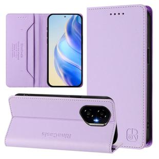For Honor 300 RC01 Dual-Folded Magnetic Suction RFID Leather Phone Case(Light Purple)