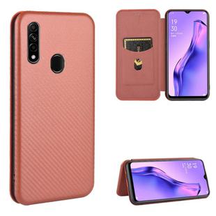 For OPPO A8 / A31 (2020) Carbon Fiber Texture Horizontal Flip TPU + PC + PU Leather Case with Card Slot(Brown)