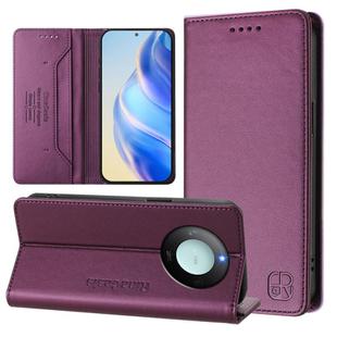 For Honor X60 / X9c Smart RC01 Dual-Folded Magnetic Suction RFID Leather Phone Case(Violet)