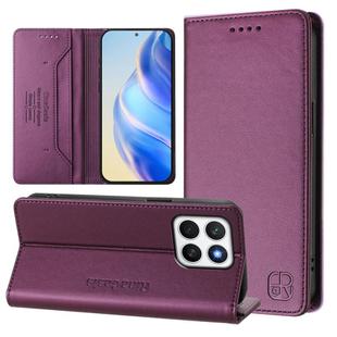For Honor X8c 4G RC01 Dual-Folded Magnetic Suction RFID Leather Phone Case(Violet)