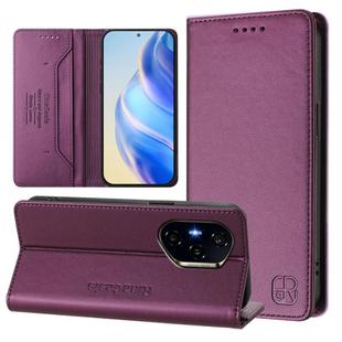 For Honor 400 RC01 Dual-Folded Magnetic Suction RFID Leather Phone Case(Violet)