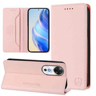 For Honor Play 60 RC01 Dual-Folded Magnetic Suction RFID Leather Phone Case(Pink)