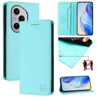 For Honor 400 Pro Global 160.8mm RC01 Dual-Folded Magnetic Suction RFID Leather Phone Case(Mint Green)