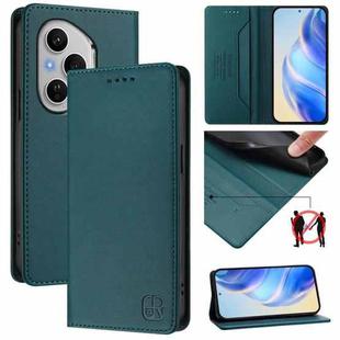 For Honor 400 Pro Global 160.8mm RC01 Dual-Folded Magnetic Suction RFID Leather Phone Case(Dark Green)