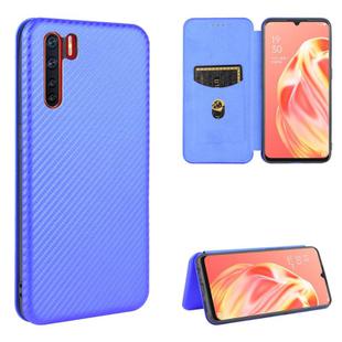 For OPPO A91 / F15 Reno3(Southeast Asia Version) Carbon Fiber Texture Horizontal Flip TPU + PC + PU Leather Case with Card Slot(Blue)