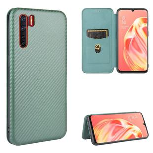 For OPPO A91 / F15 Reno3(Southeast Asia Version) Carbon Fiber Texture Horizontal Flip TPU + PC + PU Leather Case with Card Slot(Green)