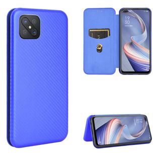 For OPPO A92s Carbon Fiber Texture Horizontal Flip TPU + PC + PU Leather Case with Card Slot(Blue)