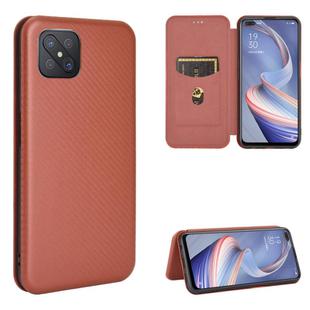 For OPPO A92s Carbon Fiber Texture Horizontal Flip TPU + PC + PU Leather Case with Card Slot(Brown)