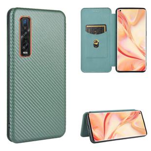 For OPPO Find X2 Pro Carbon Fiber Texture Horizontal Flip TPU + PC + PU Leather Case with Card Slot(Green)