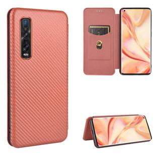 For OPPO Find X2 Pro Carbon Fiber Texture Horizontal Flip TPU + PC + PU Leather Case with Card Slot(Brown)