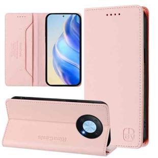 For Huawei Enjoy 50 Pro / nova Y90 RC01 Dual-Folded Magnetic Suction RFID Leather Phone Case(Pink)