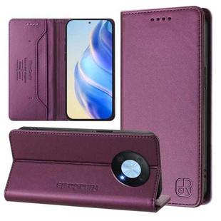 For Huawei Enjoy 50 Pro / nova Y90 RC01 Dual-Folded Magnetic Suction RFID Leather Phone Case(Violet)