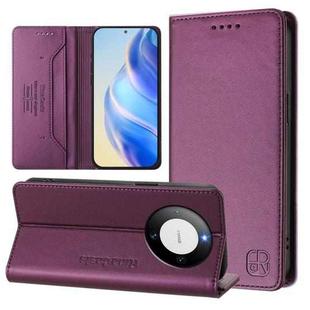 For Huawei Mate 60 RC01 Dual-Folded Magnetic Suction RFID Leather Phone Case(Violet)