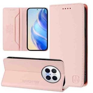 For Huawei Mate 70 Pro RC01 Dual-Folded Magnetic Suction RFID Leather Phone Case(Pink)