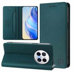 For Huawei Mate 70 Pro RC01 Dual-Folded Magnetic Suction RFID Leather Phone Case(Dark Green)