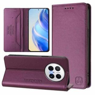 For Huawei Mate 70 Pro RC01 Dual-Folded Magnetic Suction RFID Leather Phone Case(Violet)