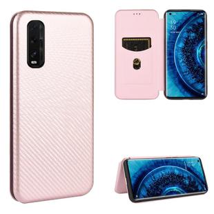 For OPPO Find X2 Carbon Fiber Texture Horizontal Flip TPU + PC + PU Leather Case with Card Slot(Pink)