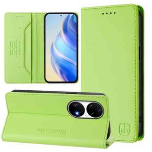 For Huawei P50 Pro RC01 Dual-Folded Magnetic Suction RFID Leather Phone Case(Grass Green)