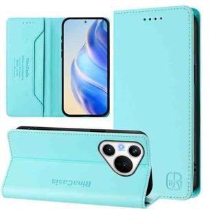 For Huawei Pura 70 RC01 Dual-Folded Magnetic Suction RFID Leather Phone Case(Mint Green)