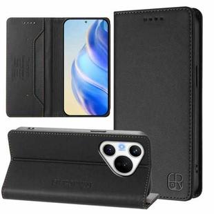 For Huawei Pura 70 RC01 Dual-Folded Magnetic Suction RFID Leather Phone Case(Black)