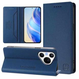 For Huawei Pura 70 RC01 Dual-Folded Magnetic Suction RFID Leather Phone Case(Dark Blue)