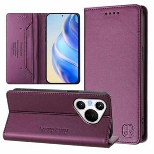 For Huawei Pura 70 RC01 Dual-Folded Magnetic Suction RFID Leather Phone Case(Violet)