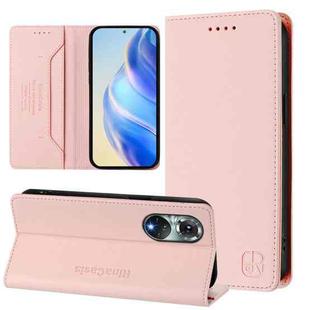 For Huawei nova 9 RC01 Dual-Folded Magnetic Suction RFID Leather Phone Case(Pink)