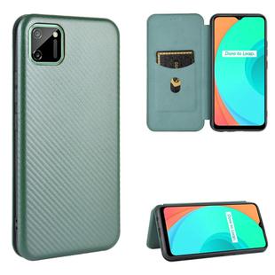 For OPPO Realme C11 Carbon Fiber Texture Horizontal Flip TPU + PC + PU Leather Case with Card Slot(Green)