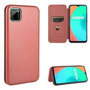 For OPPO Realme C11 Carbon Fiber Texture Horizontal Flip TPU + PC + PU Leather Case with Card Slot(Brown)