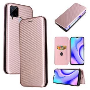 For OPPO Realme C15 Carbon Fiber Texture Horizontal Flip TPU + PC + PU Leather Case with Card Slot(Pink)