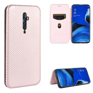 For OPPO Reno2 Z / F Carbon Fiber Texture Horizontal Flip TPU + PC + PU Leather Case with Card Slot(Pink)