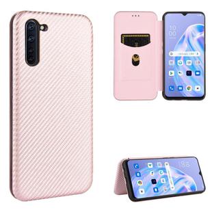 For OPPO Reno3 A(Japanese Version) Carbon Fiber Texture Horizontal Flip TPU + PC + PU Leather Case with Card Slot(Pink)