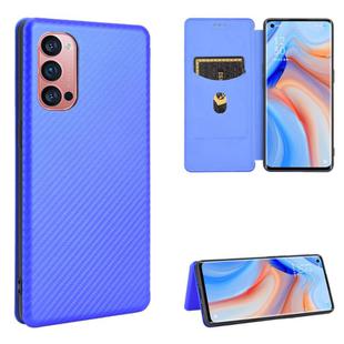 For OPPO Reno4 Pro 5G Carbon Fiber Texture Horizontal Flip TPU + PC + PU Leather Case with Card Slot(Blue)