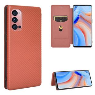 For OPPO Reno4 Pro 5G Carbon Fiber Texture Horizontal Flip TPU + PC + PU Leather Case with Card Slot(Brown)