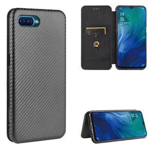 For OPPO Reno A Carbon Fiber Texture Horizontal Flip TPU + PC + PU Leather Case with Card Slot(Black)